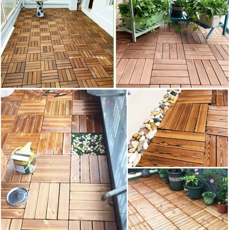 1pc Outdoor terrace antiseptic wood flooring self-splicing carbonized waterproof wood flooring balcony garden courtyard sunroom