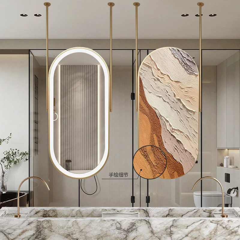 Shower Designer Hotel Smart Bathroom Mirror with Suspended Elliptical Vanity Double Pole Luxury Luminous Mirror Espejos Grandes