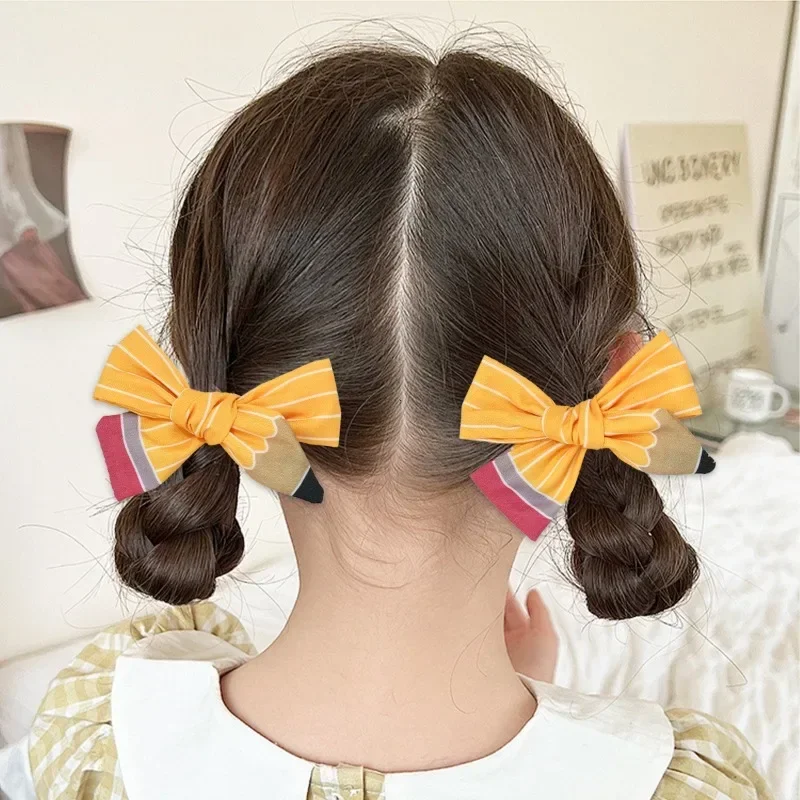 1/2Pcs Pencil Bow Hair Clips Cute Hairpins Kawaii Back To School Barrette For Girls Children Kids Headdress Headwear Accessories