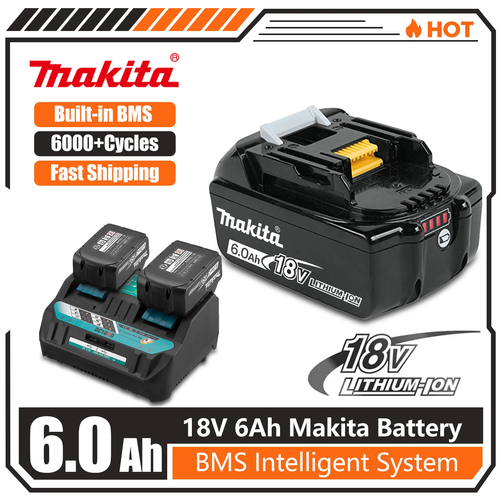 

Makita 6.0Ah 18V Replacement Lithium Battery Rechargeable Li-ion Battery BL1860 BL1830 BL1850 BL1860B For Makita Tools Drill