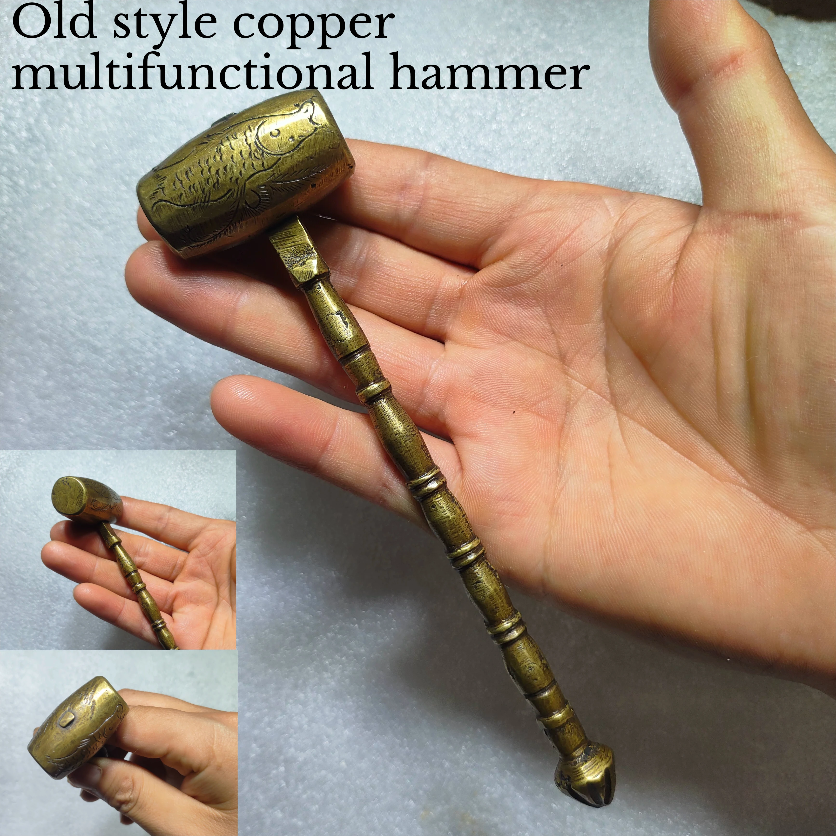 Old Style Copper Multifunctional Hammer A Quaint Thick Patina Round Collectible Gift