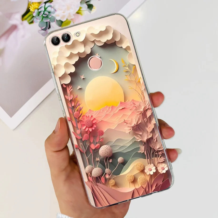 For Huawei P Smart 2018 Case FIG-LA1 FIG-LX2 FIG-LX3 Back Cover Popular Flower Transparent Silicone Soft Funda For PSmart Bumper