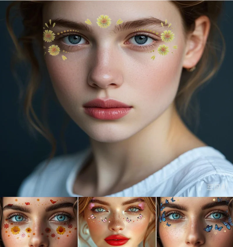 

Face Stickers Cute Makeup Tattoo Decals Female DIY Festival Party Boy Art Decorations Girls False Tattoos Fake Tattoo