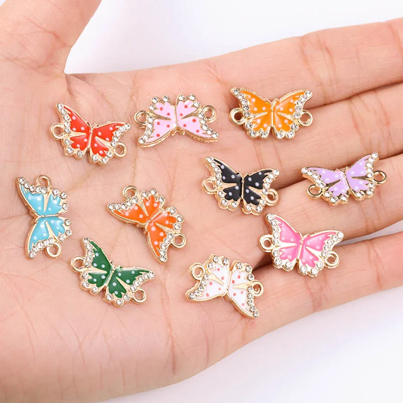 20Pcs 18*11mm Bunte Öl Tropf Emaille Schmetterling Anhänger DIY Halskette Armband Stecker Zirkon Charms Schmuck Machen zubehör