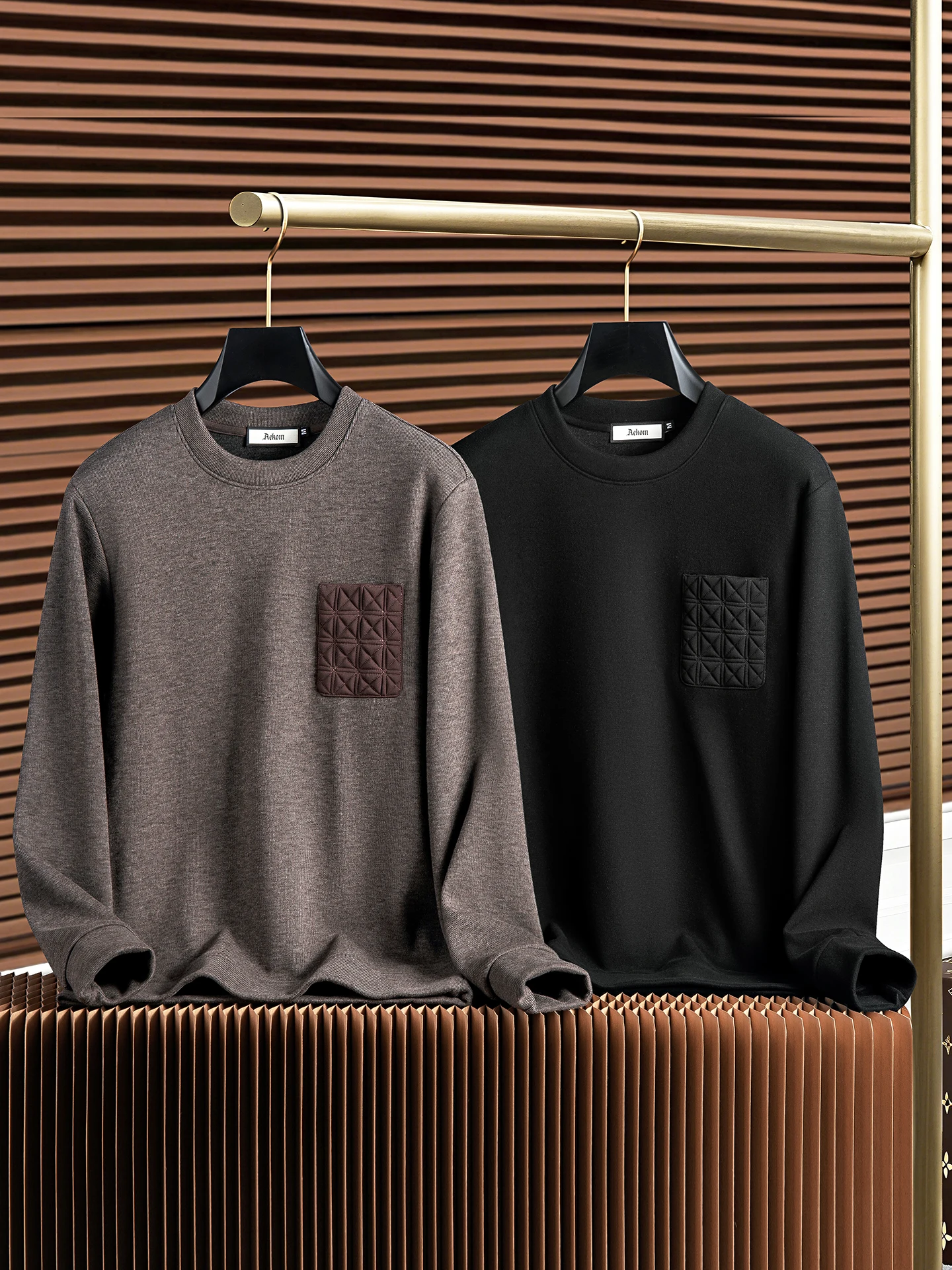 Fall/Winter fashion luxury casual style thick and warm soft acetate wool tweed men's fitted round-neck long-sleeve hoodie