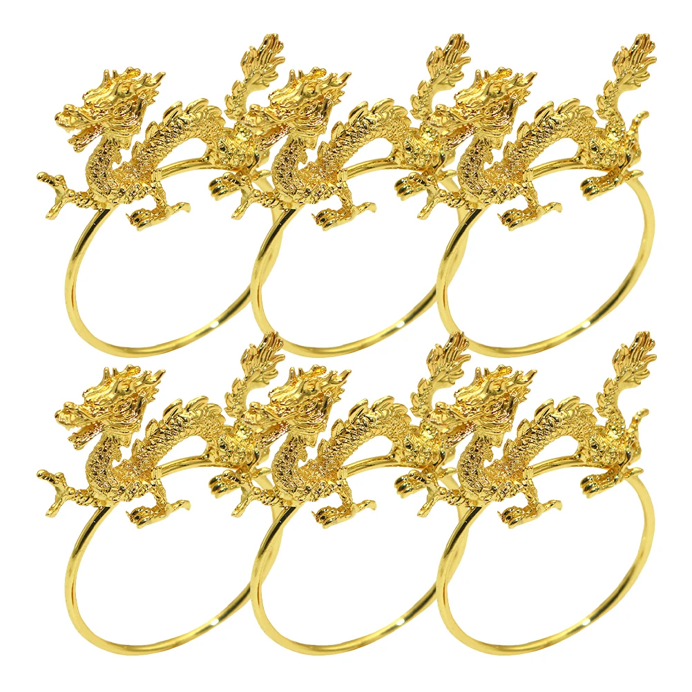 

6 Pcs Dragon Napkin Rings Metal Decorative Table Accessories Party Banquet Chinese New Year Holiday