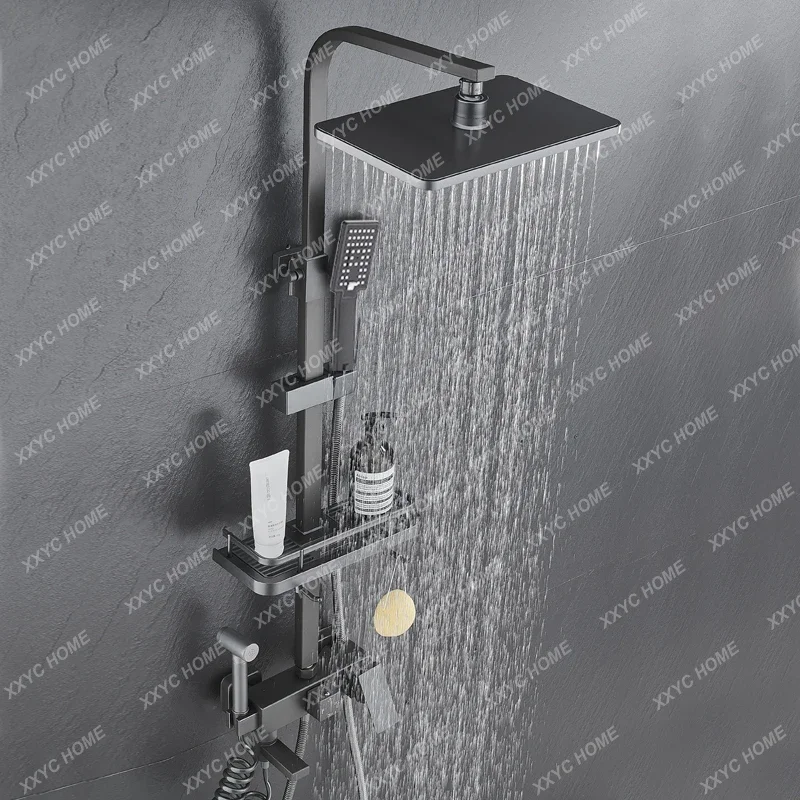 

Shower Head Set Household Copper Bathroom Bathroom Shower Head Bath Booster Gun Gray Open-Mounted Drying