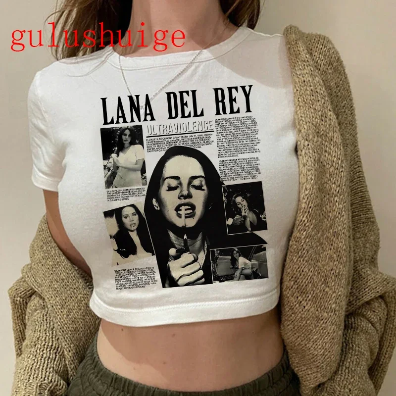 Crop Top Lana Del Rey Ldr Sailing Graphics T Shirt Cropped Women Vintage SFashion Harajuku Kawaii T-shirt Women's Y2K Clothing
