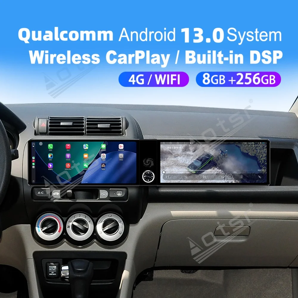 

Двухканальная 12,3-дюймовая автомобильная мультимедийная система Qualcomm Carplay Android для Honda Fit City EVERUS S1 2002~2015, GPS-автомагнитола
