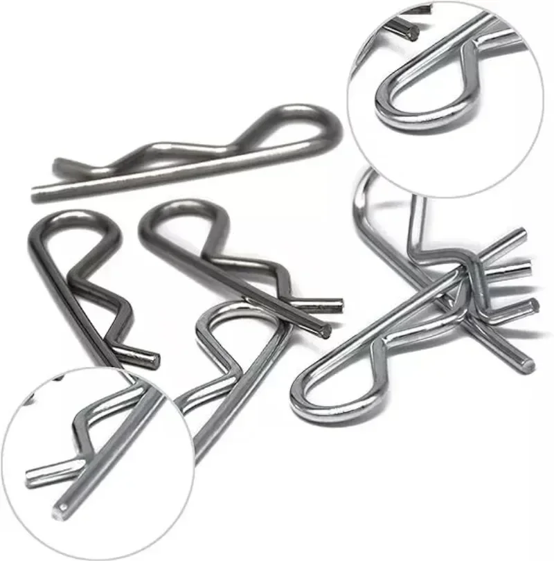 Set di coppiglie in acciaio inossidabile da 100 pezzi - Clip R e perni divisi per elementi di fissaggio, perni a molla durevoli a forma d'onda per fai da te e riparazioni