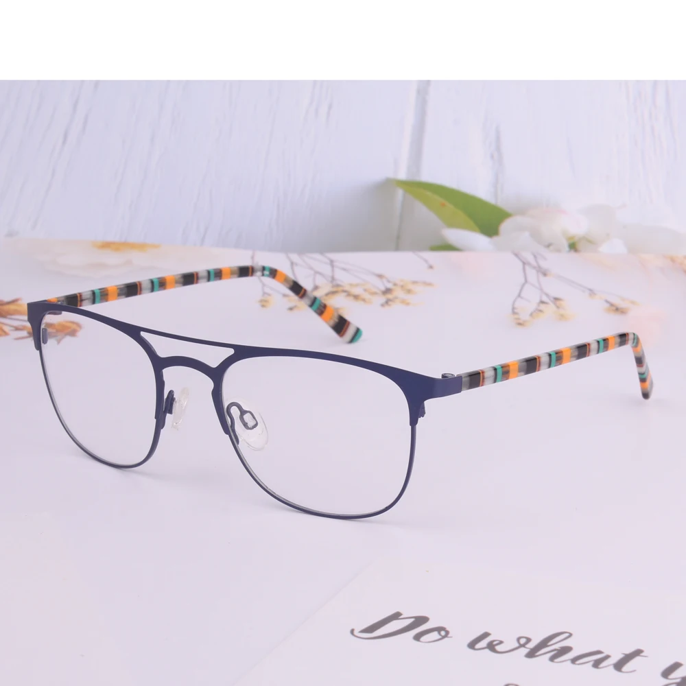 

Unisex Square Glasses Frames man Ultra Thin Stainless Steel Super Lightweight Large Size Striped Temples for Cycling Driving