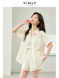 Vimly Summer Lyocell Shirt Shorts Two Piece Sets Womens Outfits Button Down Shirts Elastic Waist Short Pant Woman Clothing M6805