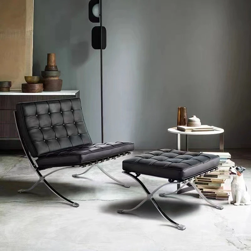 Barcelona Chair Nordic Leather Single Sofa Chair Designer Simple Reception Office Living Room Balcony Sofa Leisure Chair