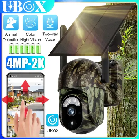 Ubox 4G SIM Solar Security Camera Outdoor Surveillance Camera Cellular Trail Camera 2K Color Night Vision Human/Animal Detection