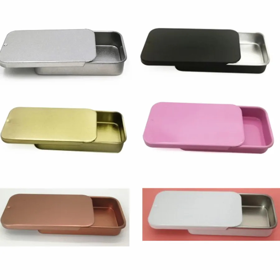 Metal Cigarette Case Empty Mini Tin Box Tinplate Push Candy Pill Cases Bins Jar Hinged Containers Organizer Storage Box