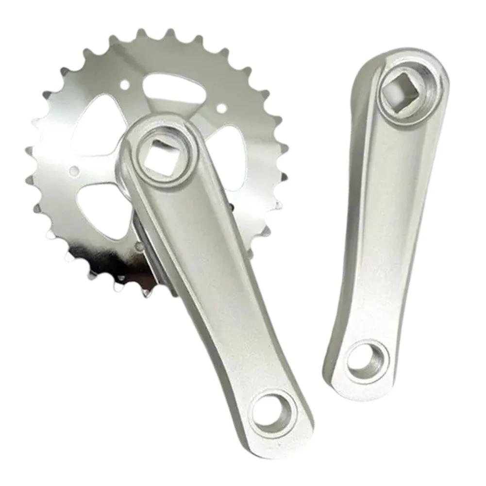 28T Bike Crankset 114mm Aluminum Alloy Single for Speed Square Hole Crank Set for Children's and Vintage Bicycle Use