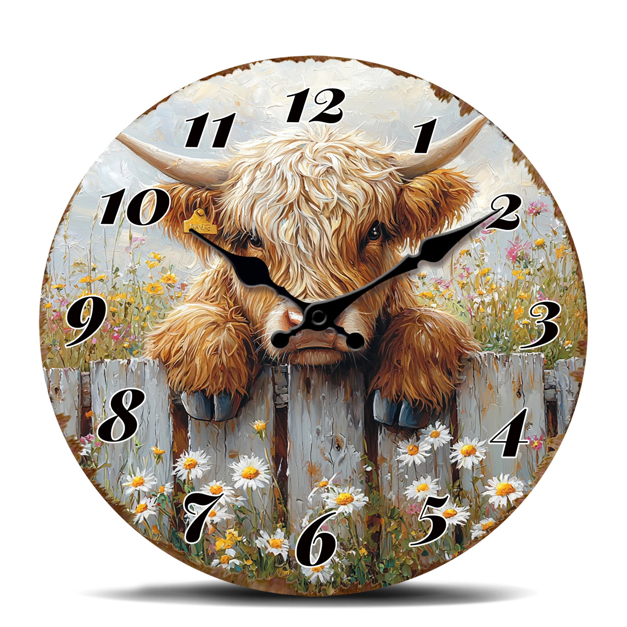 Hochlandkuh-Wanduhr – niedliches dekoratives Tiermotiv für die Bauernhausdekoration