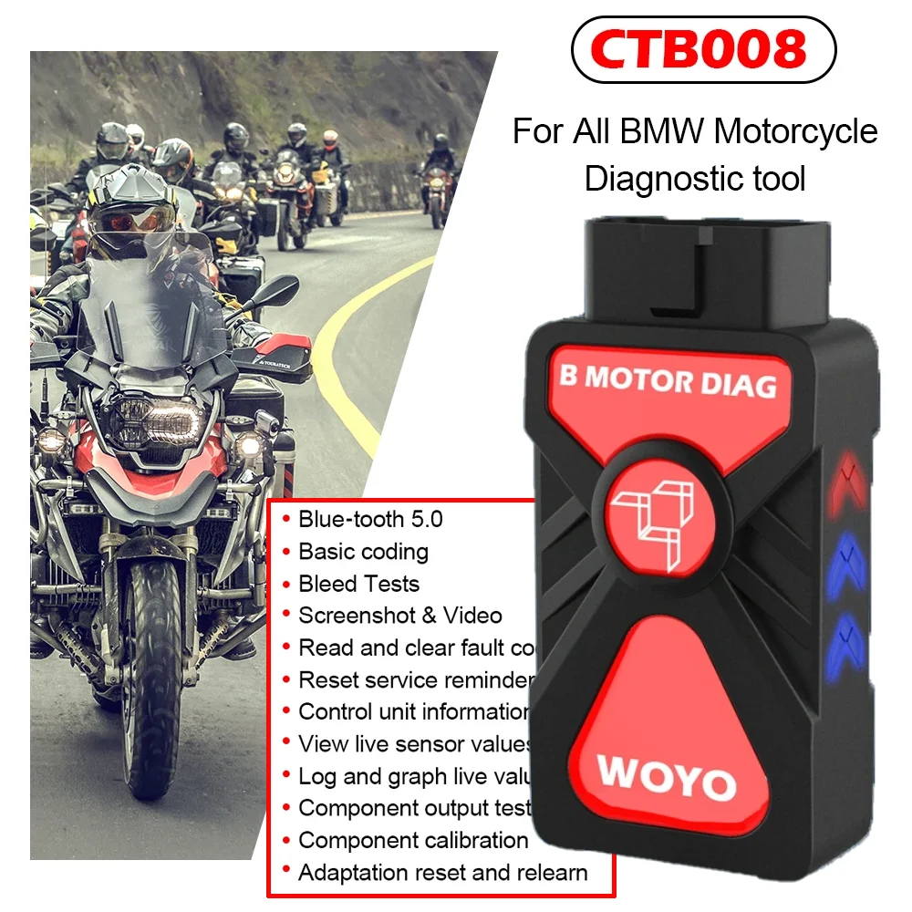 

WOYO CTB008 2,0 диагностический сканер для мотоцикла для BMW R1200 R1250 F850 F750 RnineT Blue-tooth 5,0 для i-phone IOS/Android 64-бит