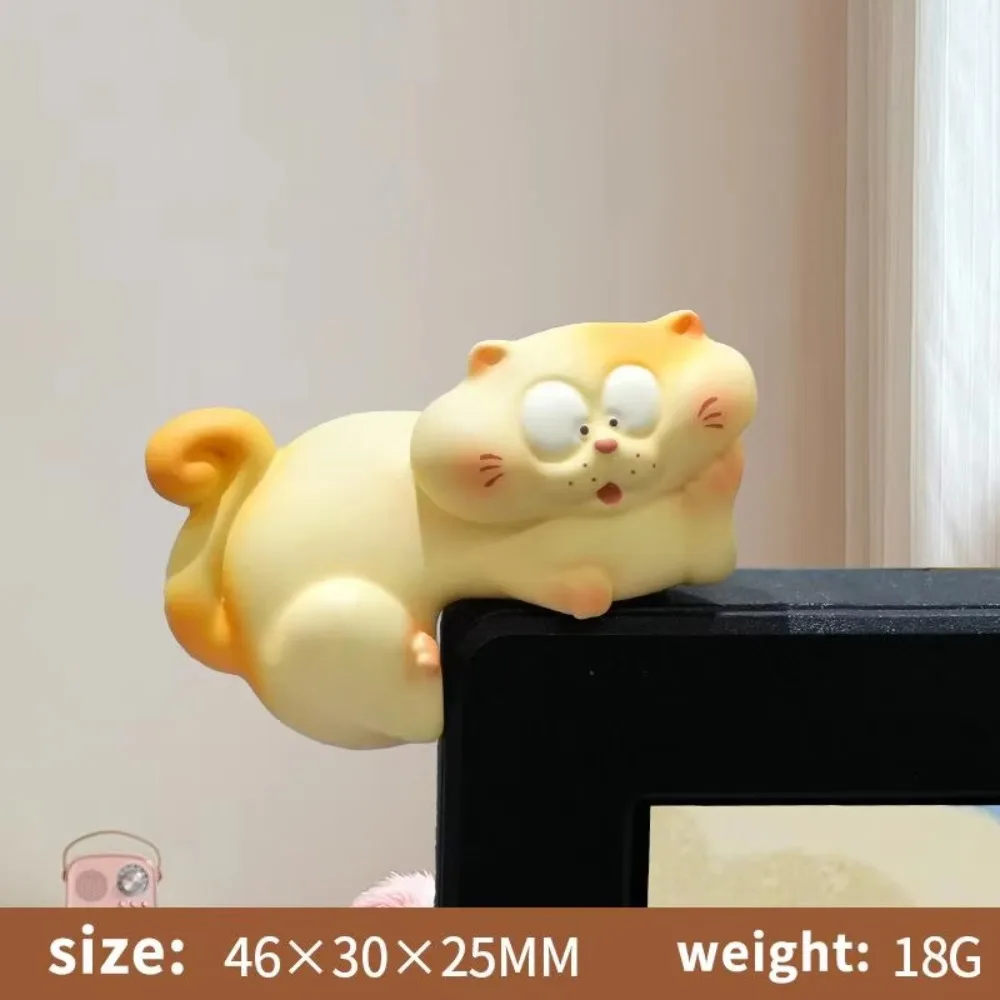 Cartoon Design Cat Monitor Ornament Home Decoration Cute Mini Chubby Cat Figure Office Desk Resin Cat Figurines Micro Landscape