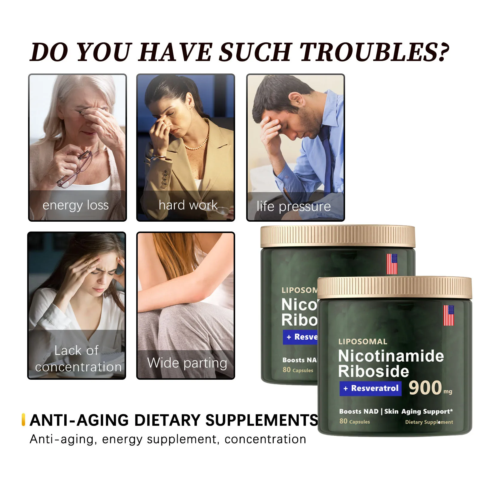 80-400Capsules NAD Supplements Anti-Aging Cell Booster Booster Nicotinamide Natural Energy & Cellular Health