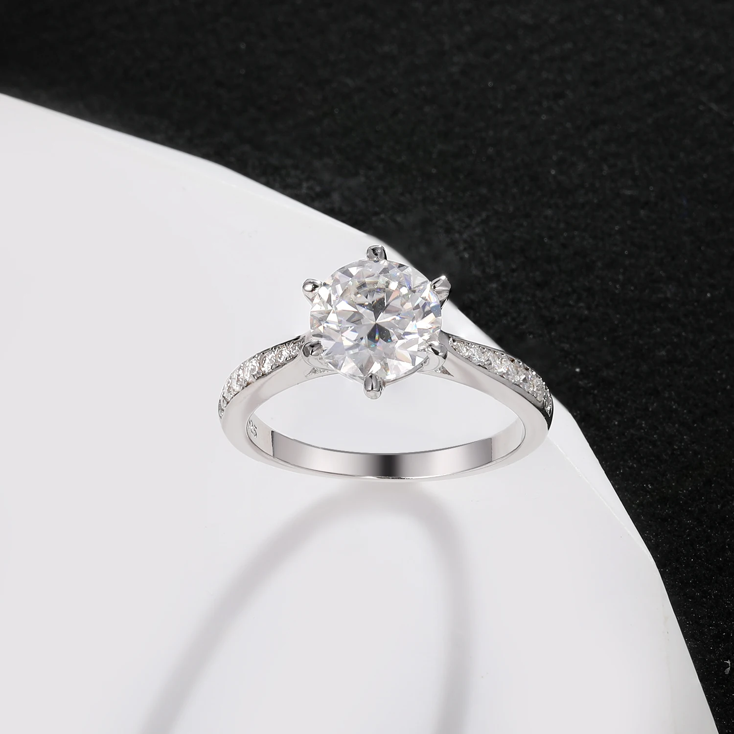 APIR 1/2 ct Round Cut Moissanite Ring for Women Sterling Silver Engagement Rings with Side Stones Sparkling Wedding Band Jewelry