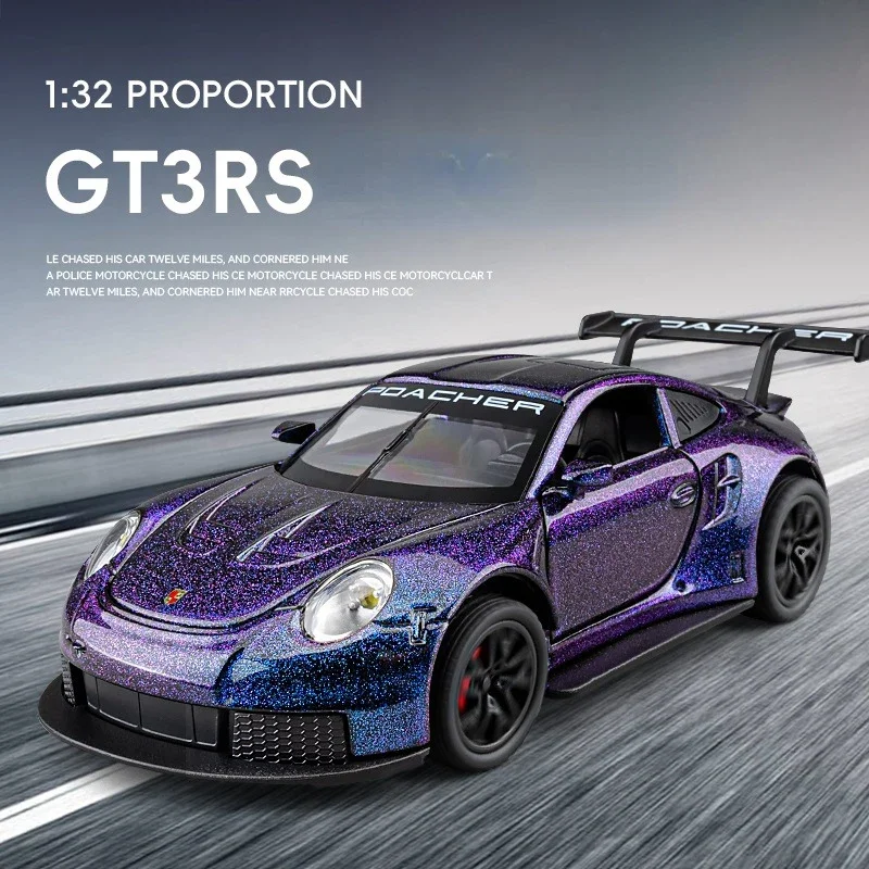 1:32 Porsche GT3 RS Supercar Alloy Diecast Metal Model Computer Desktop Ornaments Sound & Light Toy Children Birthday Toy Gift