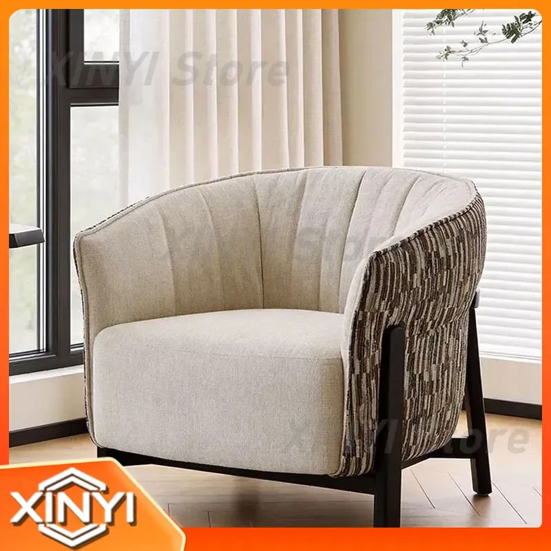 Modern Simple Plain Weaving Sofa for Living Room B&B Hotel Retro Woven Fabric Leisure Chair Designer Lazy Recliner