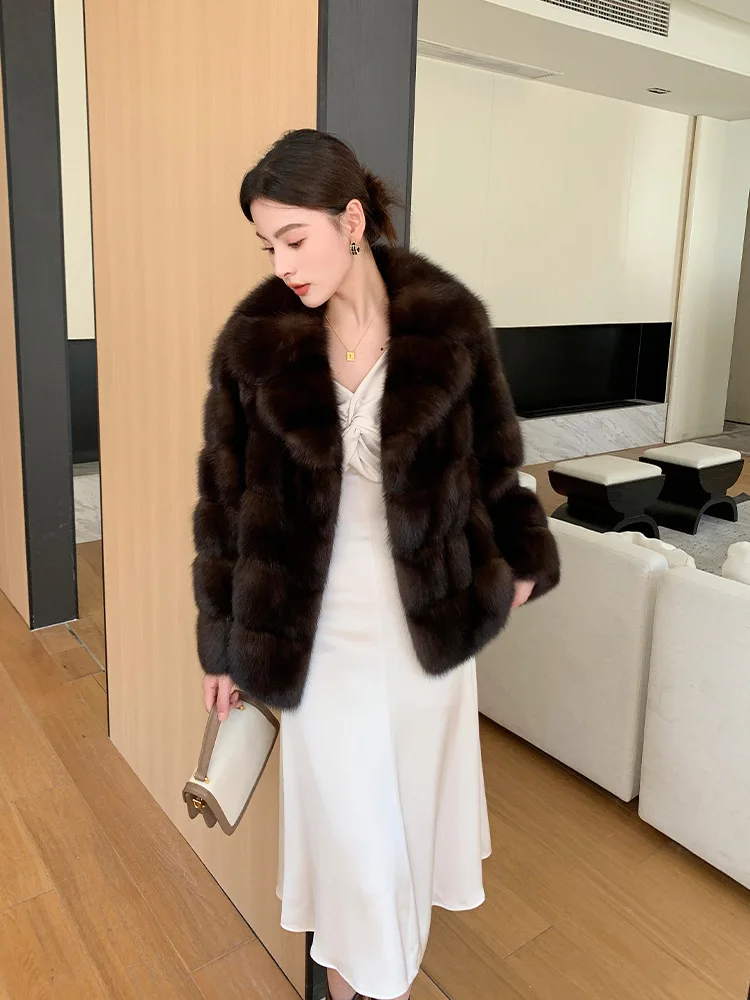 Women Faux Fur Coat Notched Lapel Long Sleeve Thick Warm  Jacket Luxury Elegant Winter Outerwear Solid Color Lady Fashion Formal