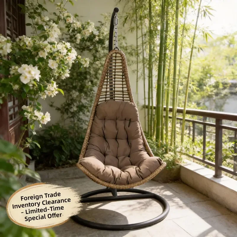 Modern Rattan Hanging Swing Chair with Quick-Dry Cushion Outdoor Patio Egg Chair Stand for Garden Balcony Living Room