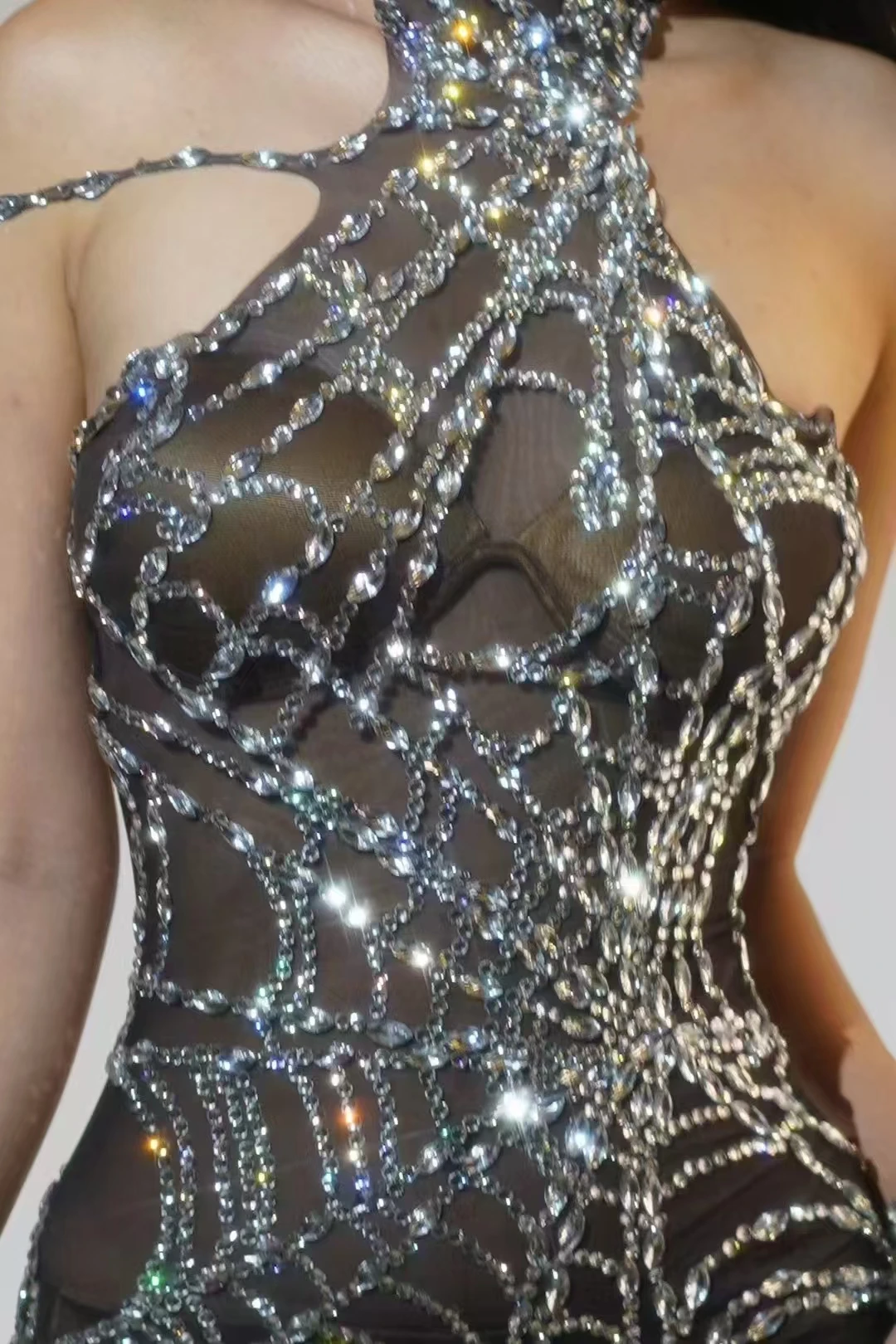 Sparkly Rhinestones Sleeveless Jumpsuit Bar Nightclub Women Performance Dance Costume Party Show Sexy Transparent Stage Wear