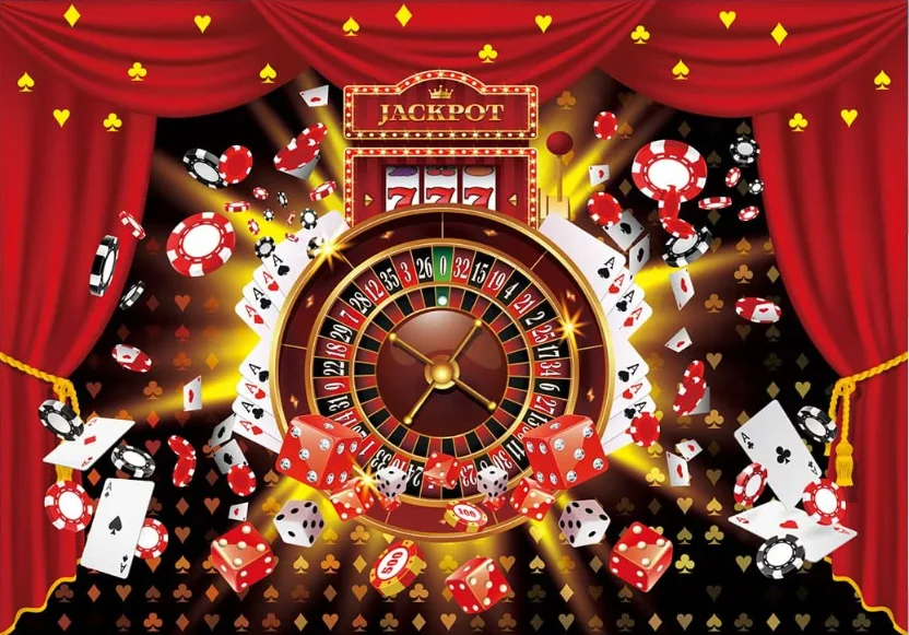 Casino Party Photography Backdrop Red Curtain Decoration Backdrop Casino Las Vegas Party Decoration Supplies Poker Dice Roulette