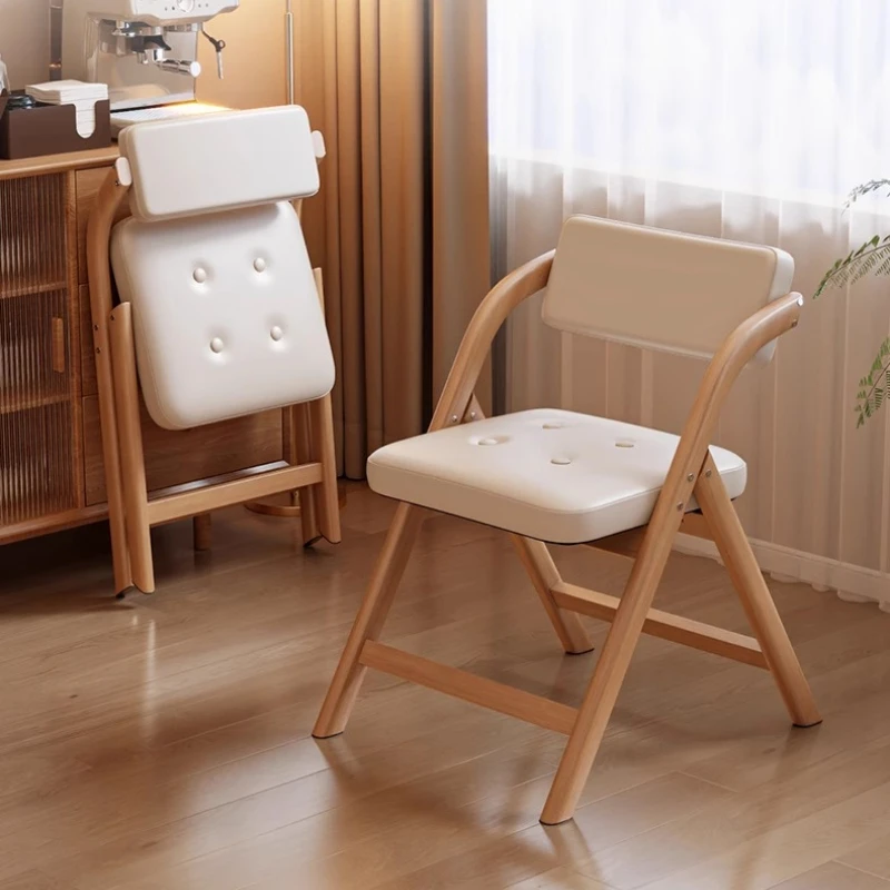 ‌Foldable Dining Chair, Padded Backrest Home Chair, Stackable Solid Wood Seat, Aesthetic Living Room Decor Accent Piece