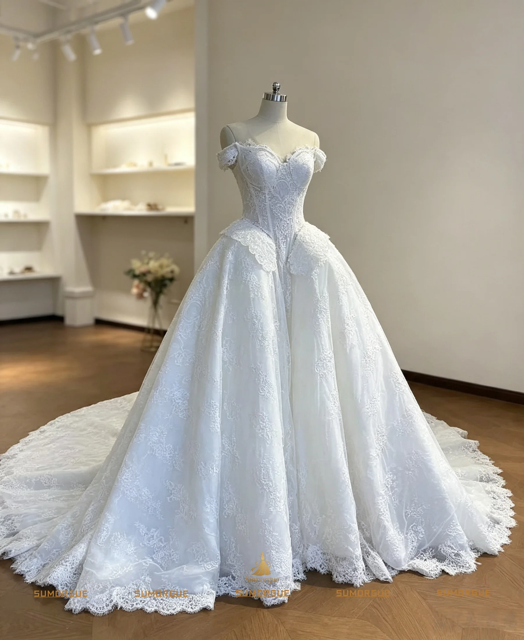 Luxurious French Lace Elegant A-line Wedding Dresses New Style Hot Sale High-end Customized Vestidos De Novia