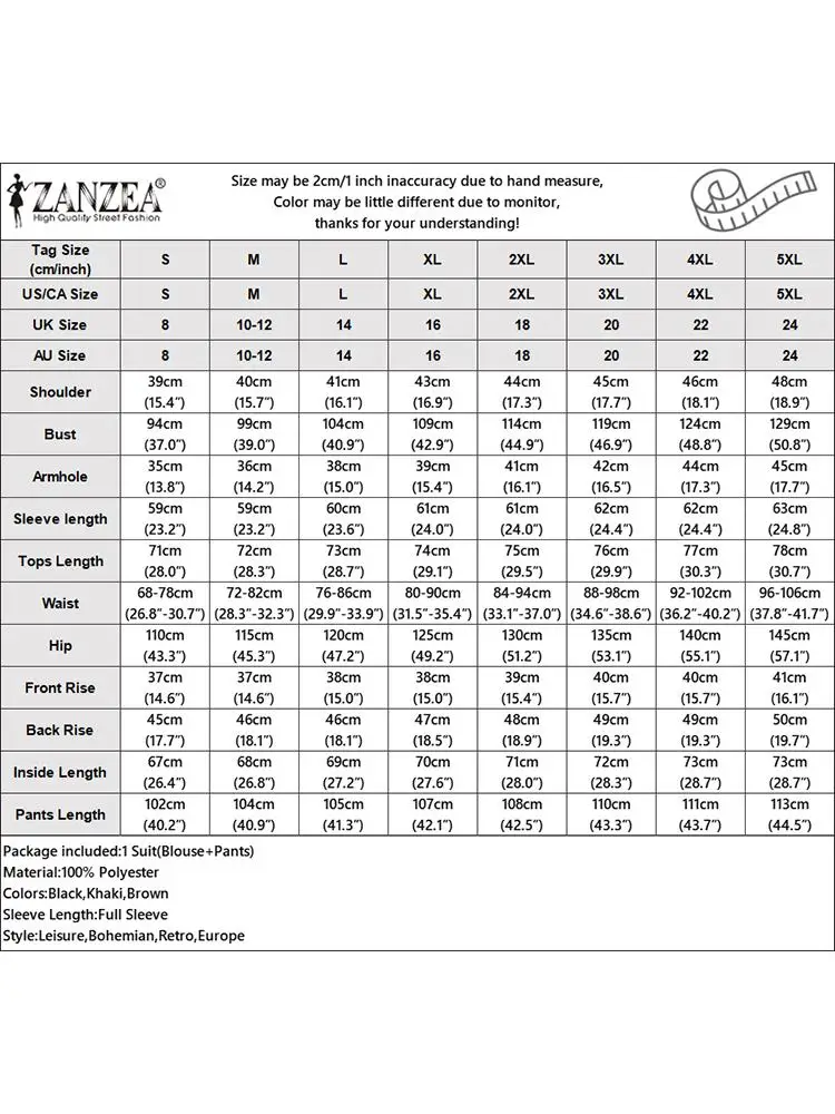 الخريف المرأة السترة الدعاوى العمل الصلبة 2 قطعة مجموعات ZANZEA 2024 عادية كم طويل بلايز السراويل مجموعات موضة رياضية الشارع الشهير