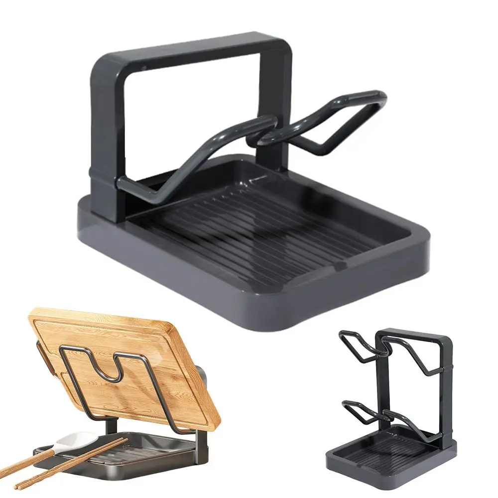 

Double Layer Pot Lid Rack Non-slip Large Capacity Pot Lid Organizer Draining Cutting Board Holder