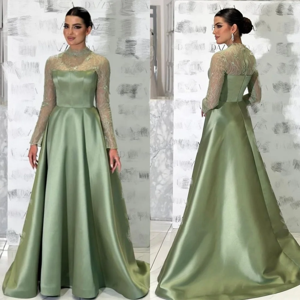 

Customized Sizes Available Pleat A-line High Collar Long Dresses Bespoke Occasion Dresses Exquisite High Quality