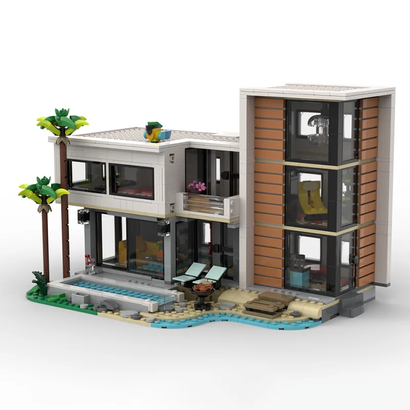 1259 piezas MOC Creator 3 en 1: La Casa Moderna - Set Compatible de Construcción de Modelos, Regalo Festivo, Bloques de Juguetes, Ladrillos de Construcción, Idea de Regalo