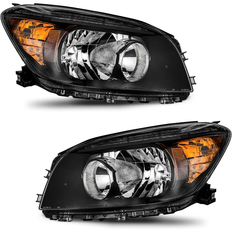 

For 20062008 RAV4 Headlights Replacement Headlight Assembly Pair with Halogen Bulbs Black Housing Amber Reflector for Enhanced