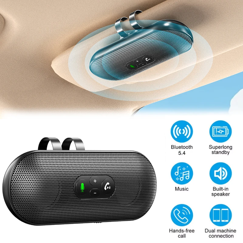 Bluetooth 5.4 Car Kit Handsfree Sun Visor Speaker Wireless Speaker Speakerphone With Voice Assistant Car Electronics Accessories