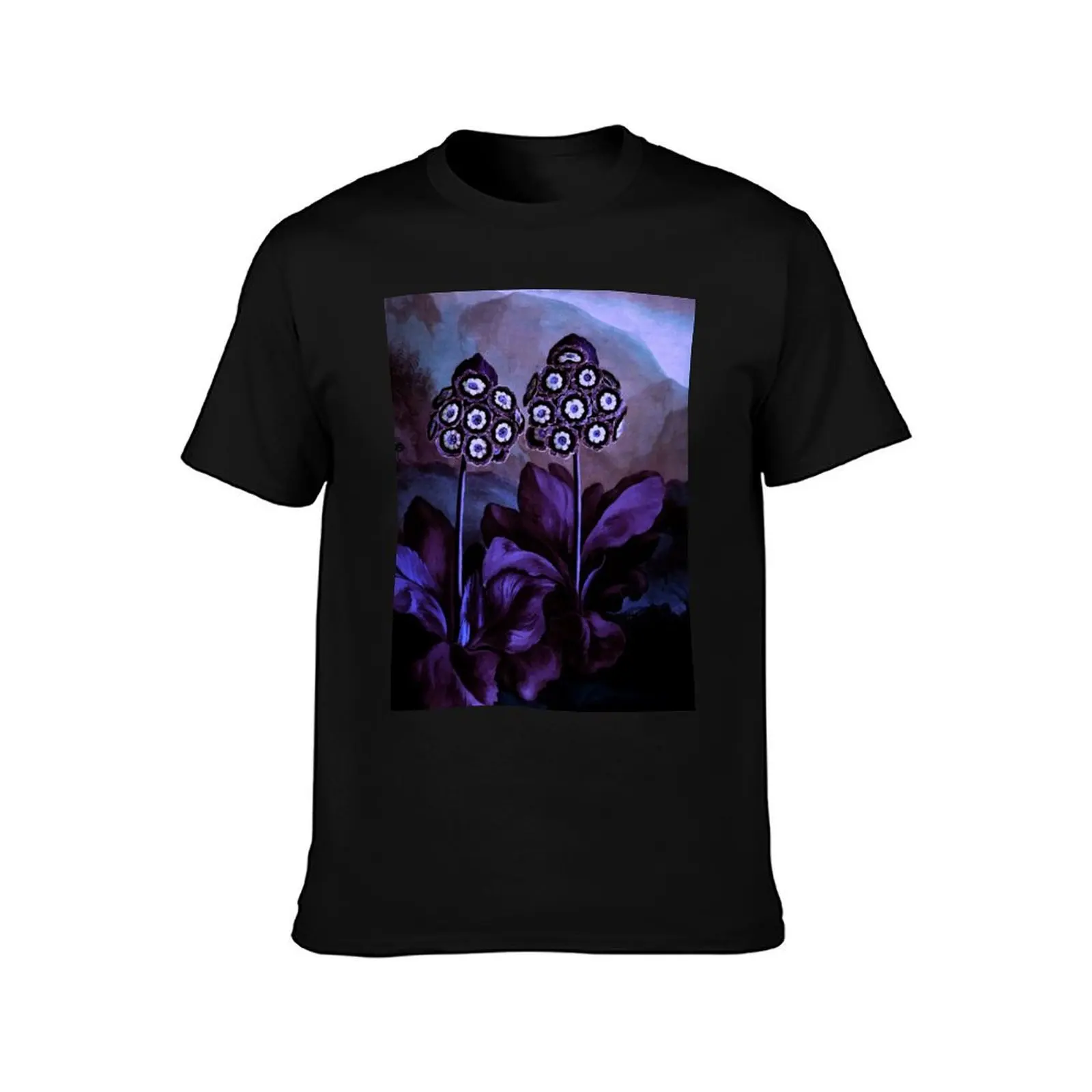 Deep Purple Blue Auriculas : Temple of Flora T-Shirt Labor Work Casual T-Shirt