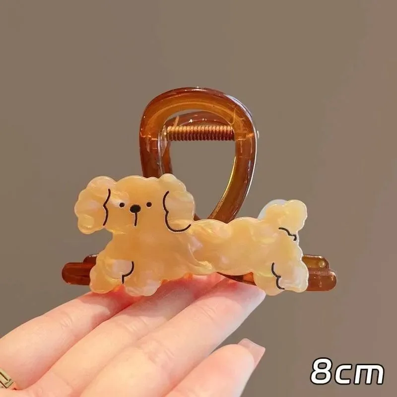 1pc Cute Cartoon Dog Hair Claw Clips Medium Size Contrast Color Hollow Out Shark Clip Women Fashion Hair Accessories