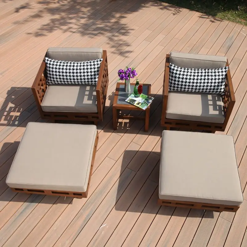 Solid wood outdoor furniture, outdoor courtyard garden, solid wood tables and chairs, single and double sofa chair set