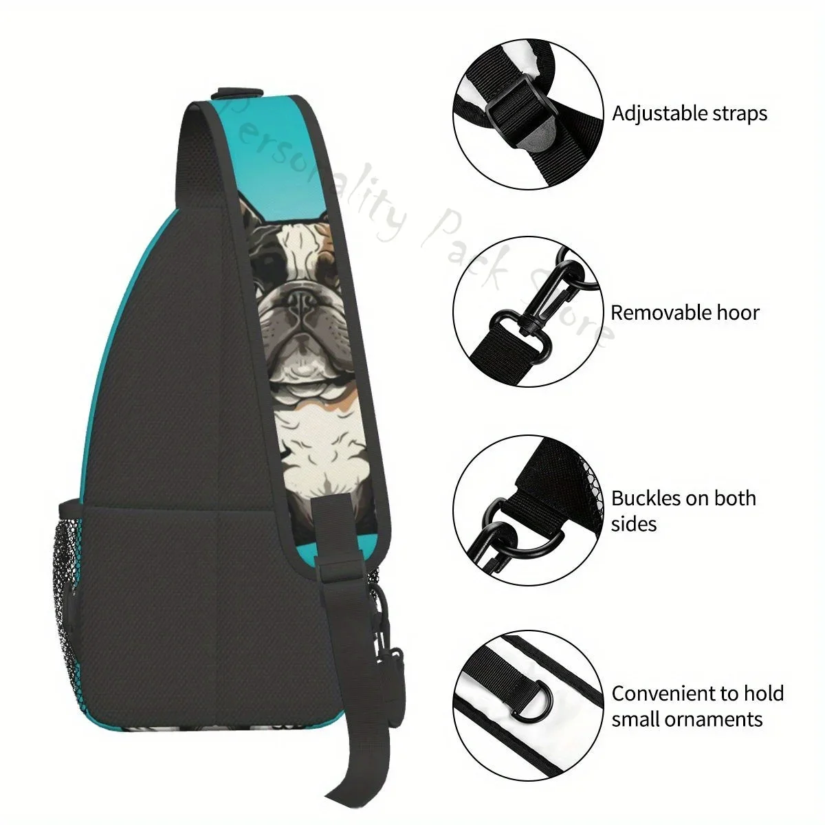 Fashion French Bulldog Crossbody Sling zaino uomo Frenchie Dog Shoulder Chest Bags per viaggi in bicicletta