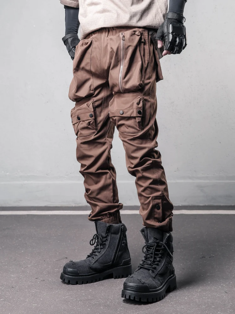 High Street Design Techwear Style Punk Overalls Men's Feet Wasteland Three-Dimensional Multi-Pocket Ankle Banded Pants
