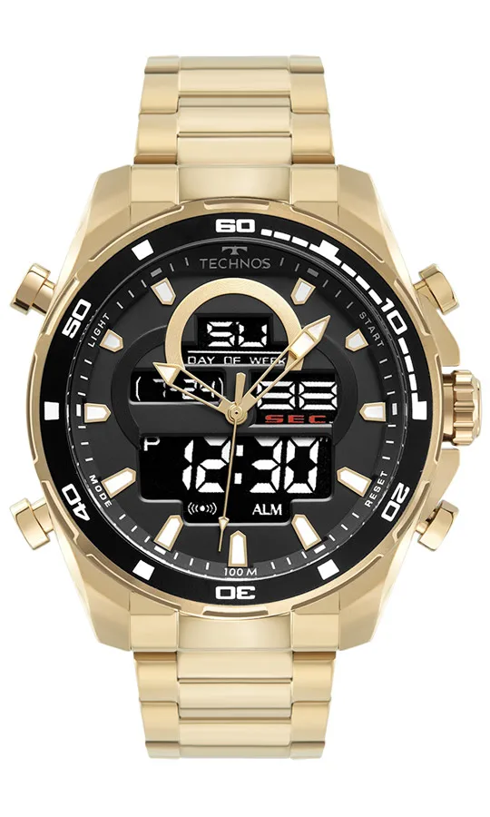 Men's Watch Technos Golden Analogic And Digital Release 1 Year Warranty