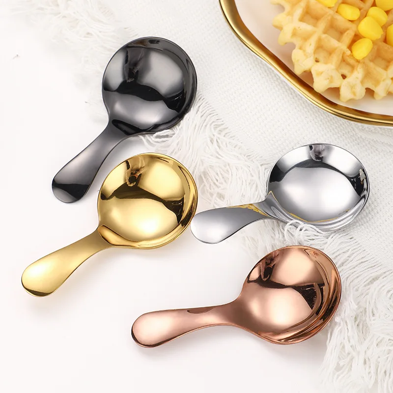 Minimalist Short Handle Tea Scoop Multipurpose Stainless Steel Mini Spoon Versatile for Dessert Coffee Sugar Multi-Color Options