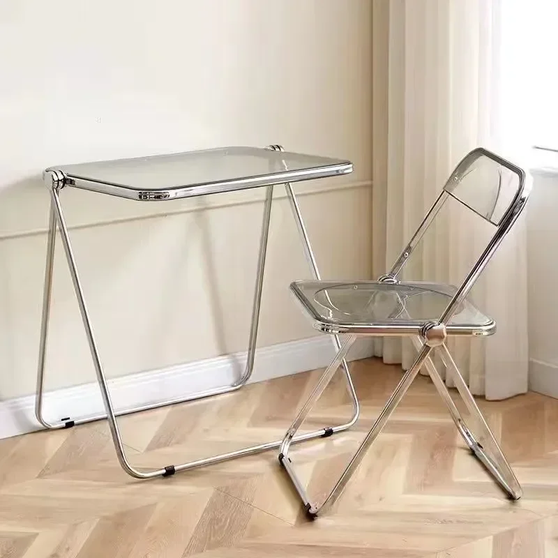 

Minimally designed office, study, makeup desk, furniture, folding table, transparent desk and chair combination, coffee