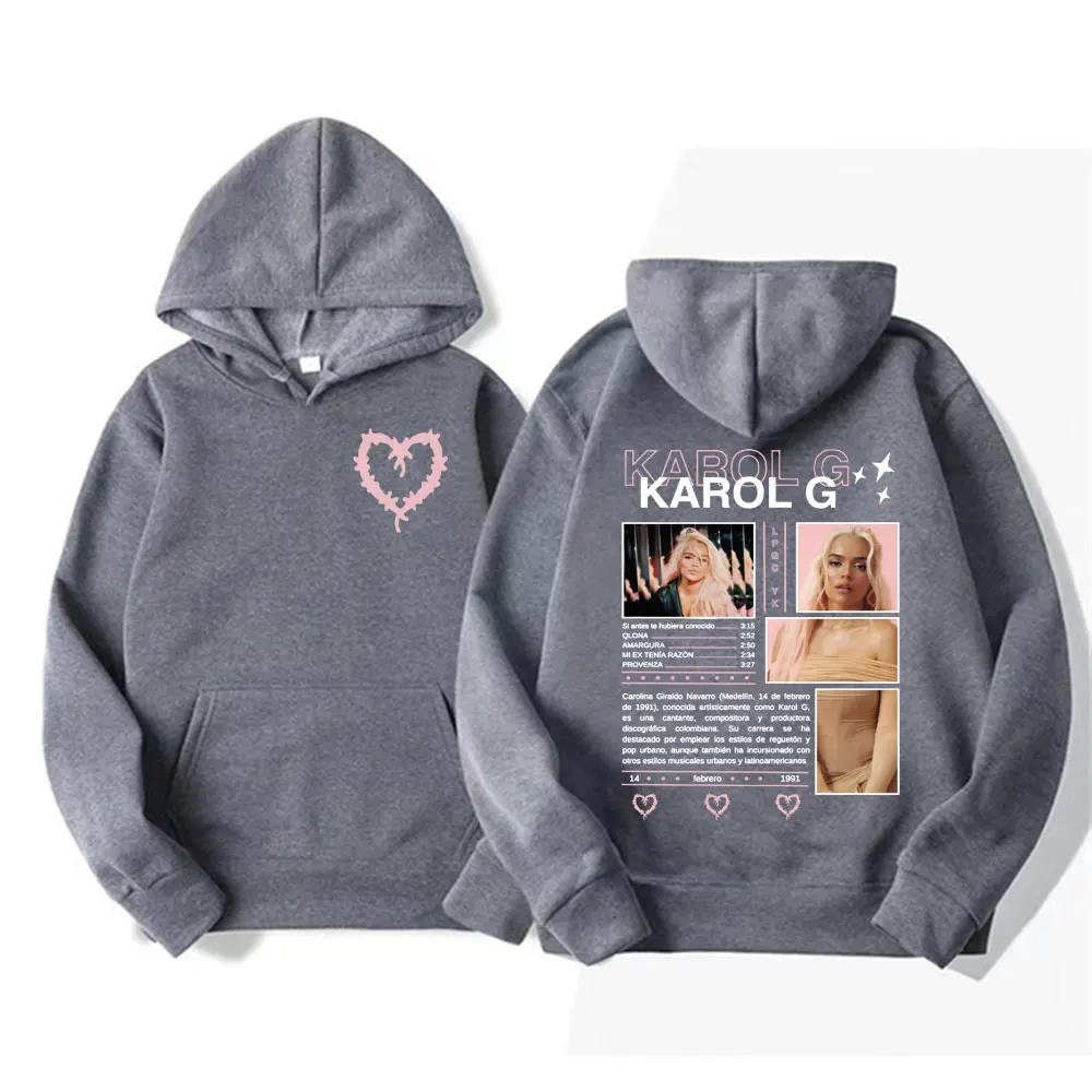 นักร้อง Karol G Bichota 2025 ทัวร์กราฟิกหมวกผู้ชายแฟชั่น Hip Hop Retro hoodie Casual Polar คุณภาพสูง hoodie