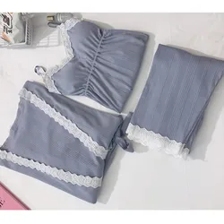 Fdfklak 3Pcs/Set 100% Baumwolle Schwangerschaft Pyjamas Langarm Nachtwäsche Anzug Frühling Herbst Pflege Schwangere Frau Brust Fütterung