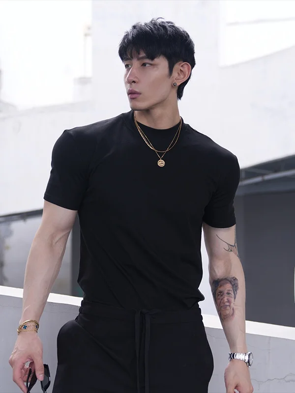 Men's Slim Fit ort Sve T-irt Pure Cotton Qui Dry Sport Fitn Summer Casual round Ne Color Blo Top Wear